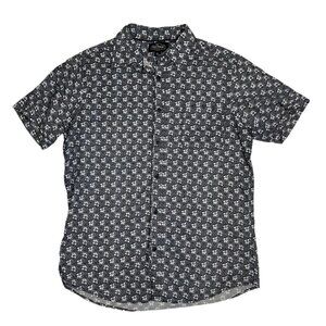 Nat Nast short sleeve shirt men's L navy blue white floral print button down
